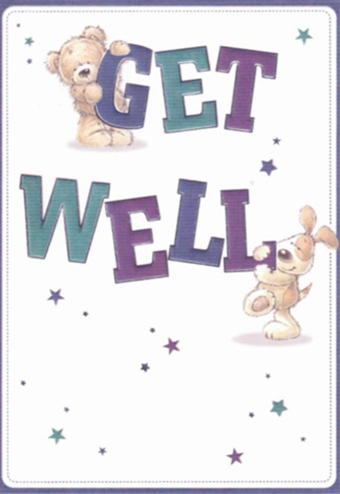 A celebration of gentle encouragement, this illustrated get well card draws on the communal kindness found in Eastcote's leafy streets and parks. At its heart, friendly images of a teddy bear and a frolicsome puppy nestle together, their soft fur and lively eyes offering a visual embrace. Playful stars swirl around them in a flurry of blues and purples, scattering illustrated good wishes just as neighbourhood friends might rally to lift a loved one's spirits. Oversized, bold typography shaded in purples and aquas anchors the design, providing a cheerful sense of reassurance. There's almost a textural quality-one can easily imagine stroking the bear's plush coat or the puppy's silky ears, soft as the petals in a fresh bouquet from Eastcote Flowers. The card's airy, pristine background delivers visual clarity and peace, reminiscent of a bright morning in Eastcote House Gardens. Pair this card with flowers and it becomes a duo of positivity and care, spreading hope and comfort wherever needed in Eastcote.