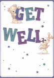 Brimming with heartfelt optimism, this get well card's light-hearted design speaks to the welcoming spirit of Eastcote. Two adorable characters, a fluffy teddy bear and a perky puppy, leap from the card, each joyfully holding and steadying the large, colourful 'Get Well' letters. The lettering's vibrant indigo and teal shades stand out against a soft cream background, infusing gentle energy much like Eastcote's vibrant community events. Twinkling stars in differing blues and purples are scattered throughout, creating a whimsical atmosphere of hope and renewal. The bear and puppy's illustrated fur looks incredibly soft and inviting, echoing the tactile comforts of holding a plush toy or receiving a hand-delivered bouquet from a local Eastcote florist. Designed not only as a message but as an emotional comfort, the card's playful joy and soothing presence are perfect for sending warmth and sincere recovery wishes across Eastcote, from Field End Road to the leafy corners of Warrender Park.