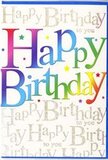 The photograph features a festive birthday card whose design feels as bright and welcoming as a stroll through Eastcote on a clear day. Across the middle, the words Happy Birthday appear in large, friendly letters that curve gently from left to right. Each letter is filled with a smooth gradient of colour, creating a soft rainbow effect that sweeps from rich reds and pinks, through warm oranges and buttery yellows, and on into fresh greens, cool blues, and hints of purple. The colours are vibrant yet carefully blended, calling to mind the harmonious palettes often seen in celebratory floral arrangements around Eastcote. Scattered lightly around this central message are tiny colourful dots and star-like specks, suggesting confetti or the lively sparkle of a birthday party shared with friends and family. Behind the bold rainbow letters, the entire background is covered in elegant, looping gold script that repeats the phrase Happy Birthday to you in slender, graceful lines. This metallic writing shimmers delicately as if catching sunlight through a window, adding a touch of luxury and depth to the card's surface. The cardstock appears smooth with a gentle sheen, enhancing the richness of the colours and the glow of the gold. The overall effect is one of happy anticipation, as though the card itself is part of the decorations, ready to be placed beside a gift or cake at a home in Eastcote. It captures the joy and warmth of a birthday celebration in a single, carefully crafted design that feels both modern and heartfelt.