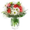 This fresh, radiant bouquet encapsulates the welcoming atmosphere of Eastcote, bringing together ruffled coral carnations, soft white chrysanthemums, and clusters of classic white daisies. The carnations are plush and full, their warm tones echoing the gentle sunlight that bathes local gardens in spring. Daisies, with green-yellow centers, bring a sense of hope and simplicity, reminiscent of easy days spent at Eastcote House. Wispy baby's breath dances amongst the larger flowers, diffusing the outline and lending the design lightness. A few magenta alstroemeria buds peek from the left, adding depth and a promise of blooms to come. Rich green foliage in various shapes forms a protective collar around the flowers, its glossy broad leaves and slender accents providing the perfect frame. Resting in a clear glass vase, the stems appear vibrant and healthy through the water, while the pure white background spotlights every detail and nuance. This bouquet is crafted to offer both visual delight and a heartfelt gesture-an ideal gift to mark a special day, convey gratitude, or simply brighten the home of someone dear in Eastcote.